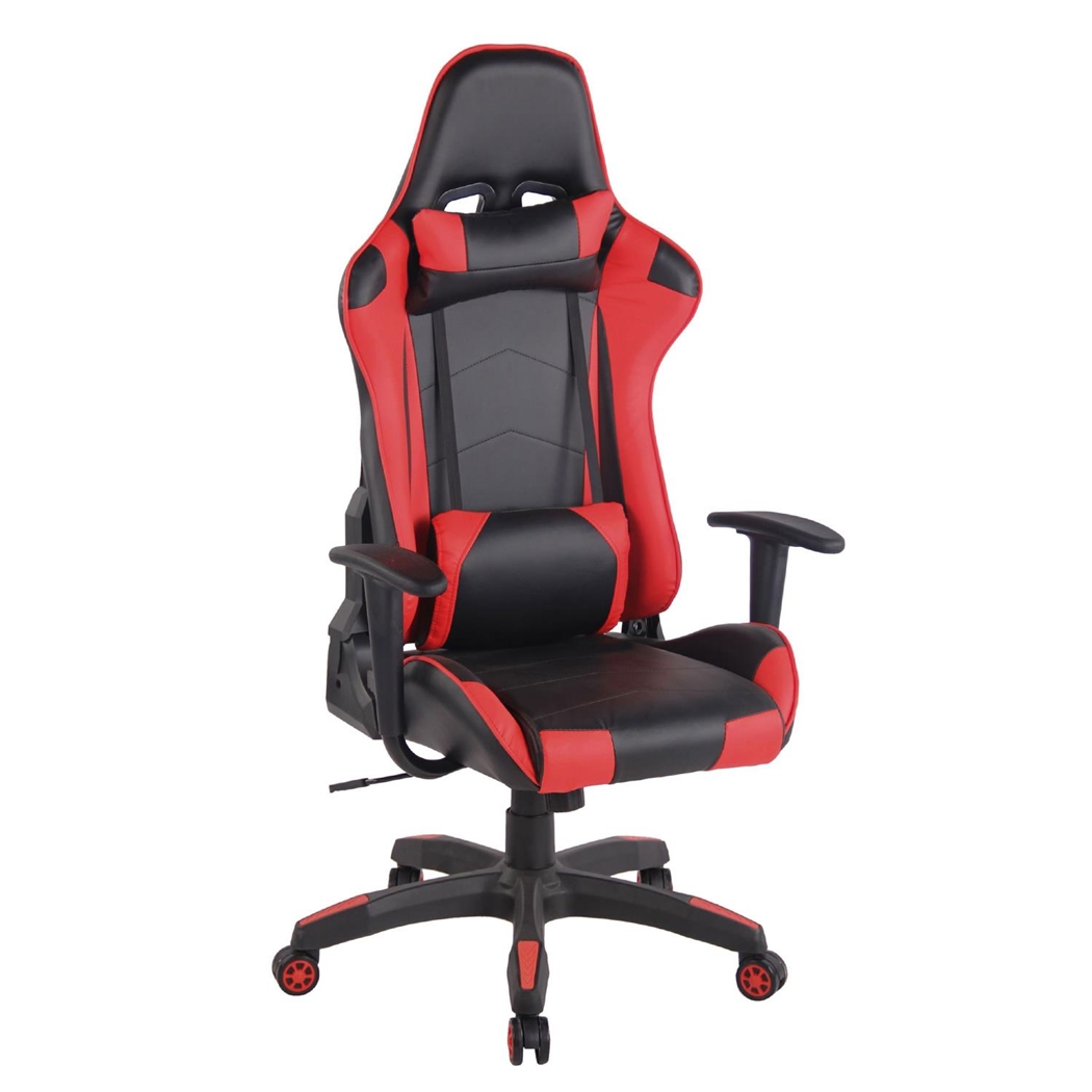 Silla Gaming DARIUS con Reposapiés, Respaldo Reclinable, con Cojines, en Piel Negro/Rojo