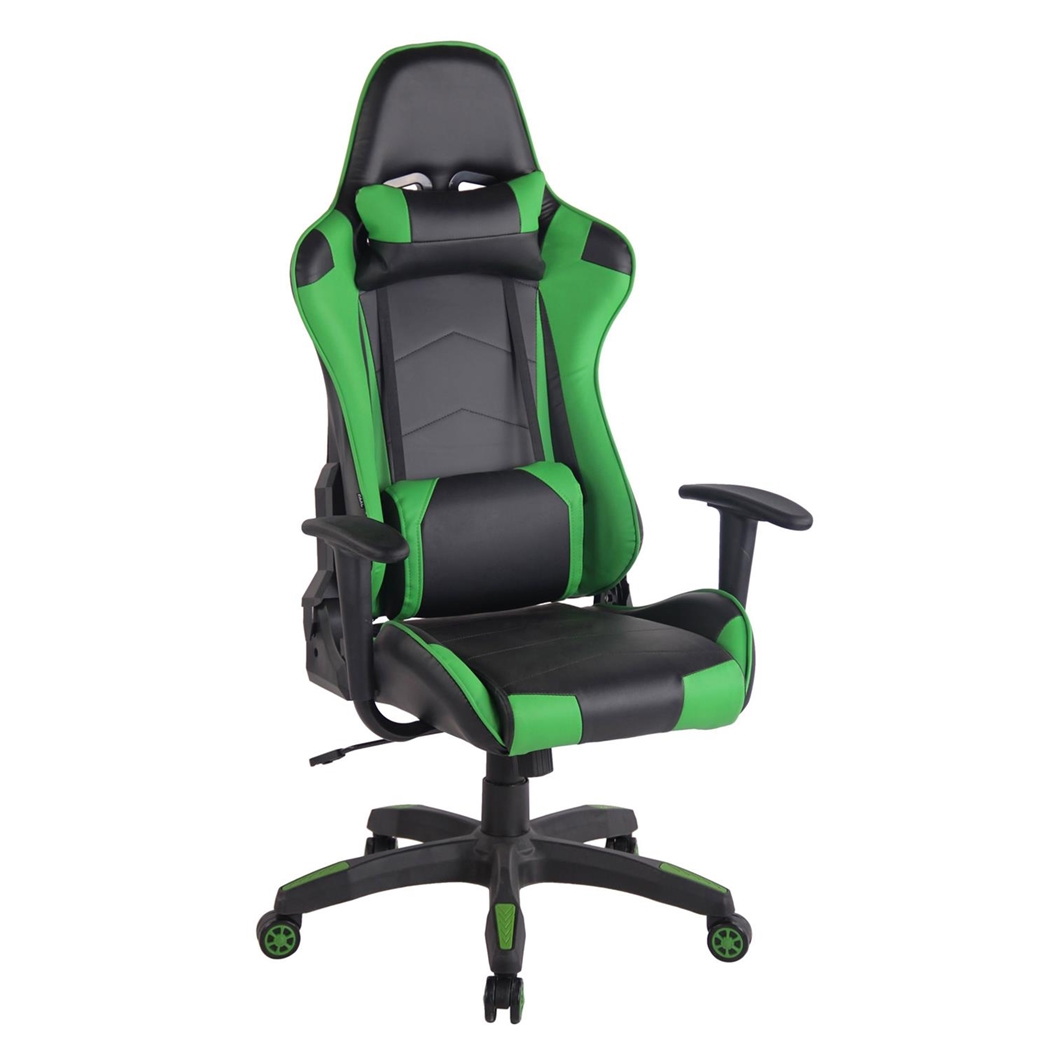 Silla Gaming DARIUS con Reposapiés, Respaldo Reclinable, con Cojines, en Piel Negro/Verde