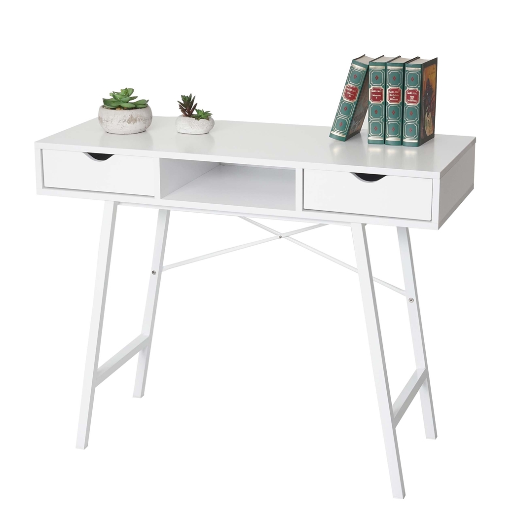 Mesa para Ordenador NILSA, 120x60x76 cm, en Metal y Madera, color Blanco