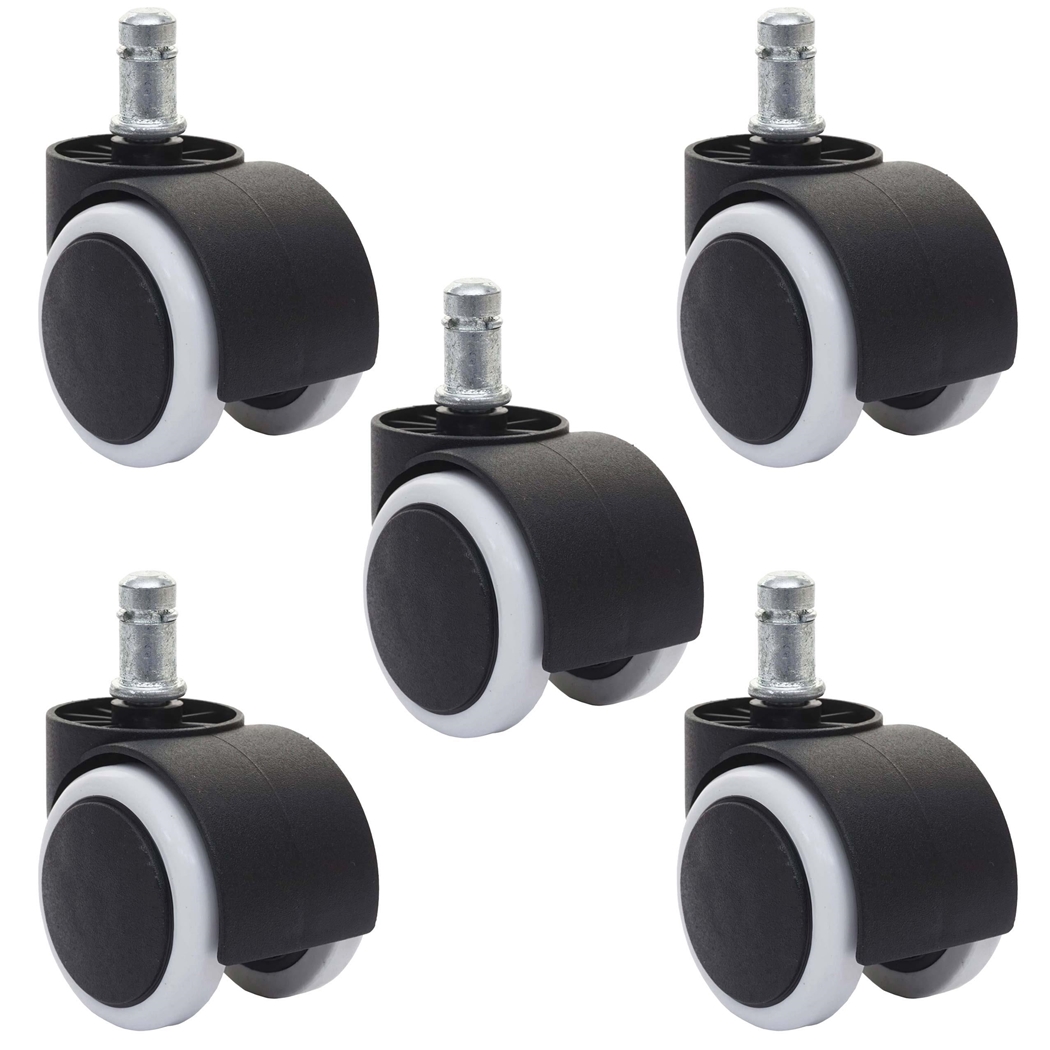 5x Ruedas para Sillas Oficina BLADE, 11x50 mm, Recubrimiento Goma, Color Blanco