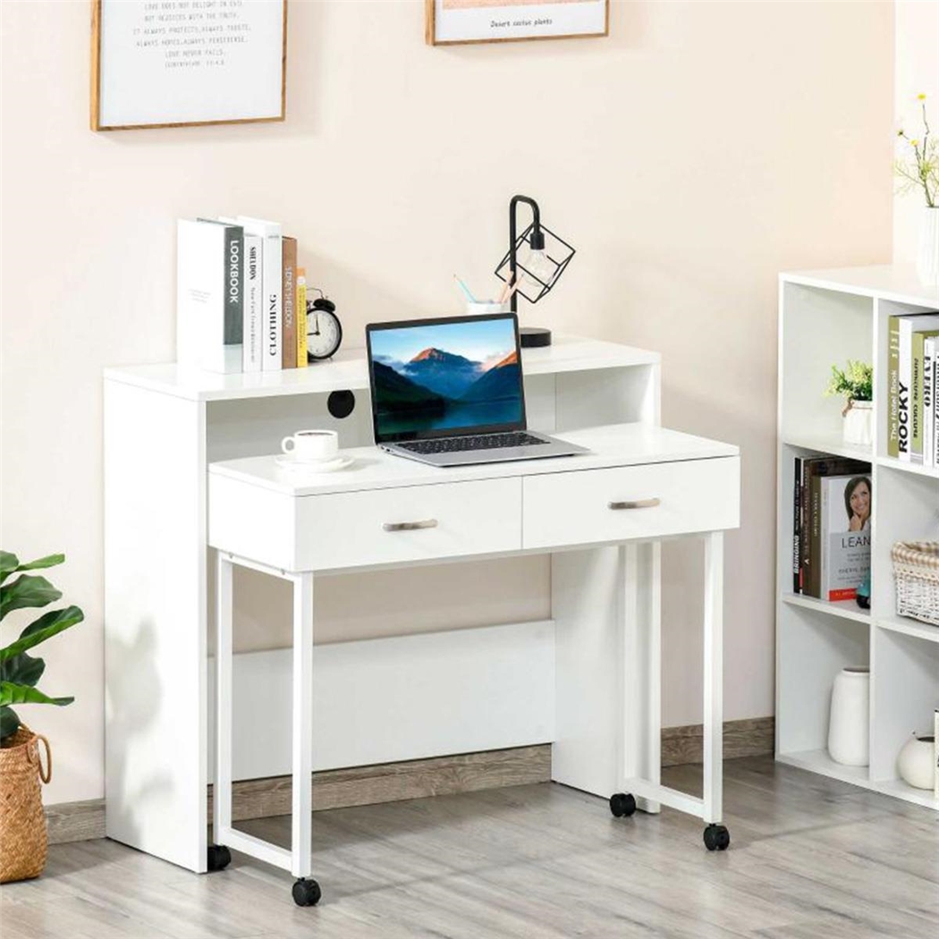 Set de 2 Escritorios BIANCA, Dimensiones 100x36x88 cm y 94x34x75 cm, en Madera color Blanco