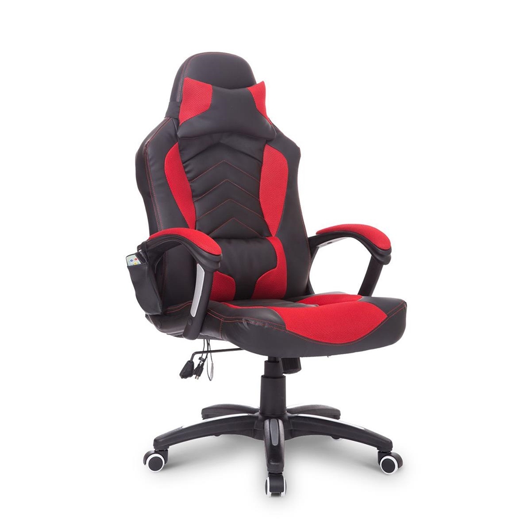 DEMO# Silla Gaming CURE, Función Calefacción y Masaje, en Piel y Malla color Negro Y Rojo