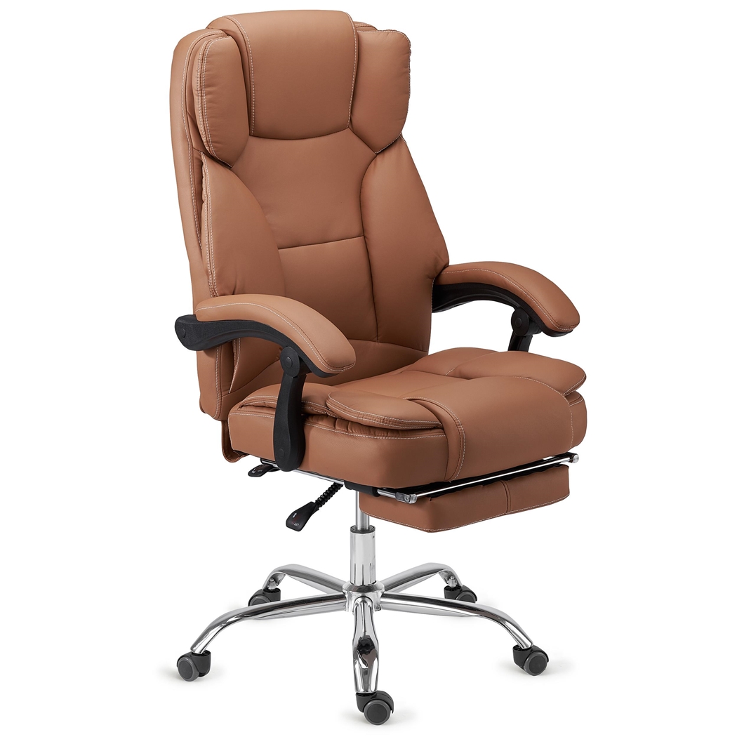 Sillón de Oficina LINCON, Muy Cómodo y Ergonómico, Reposapiés Extensible, Piel Marrón Claro