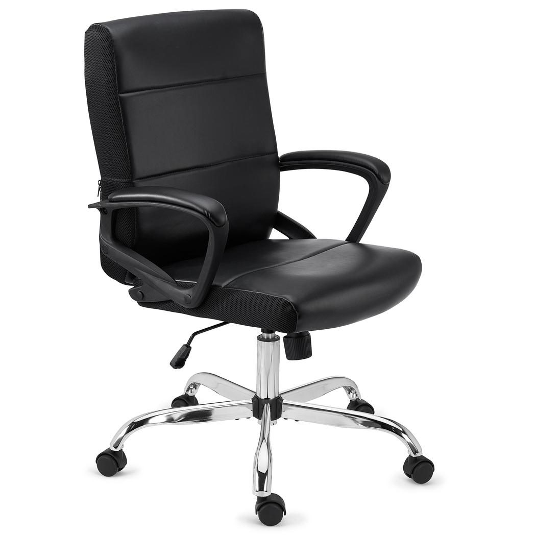 DEMO# Sillón de Oficina CONTE, Muy Cómodo, Gran Acolchado, Robusto y Versátil, Piel Negra