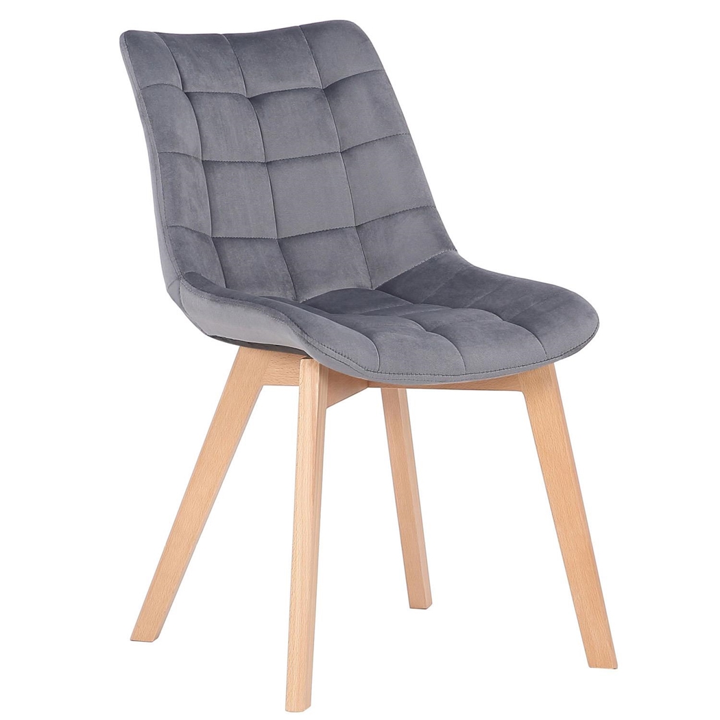 Silla de Confidente LODRI, Grueso Acolchado, Patas de Madera, en Terciopelo color Gris