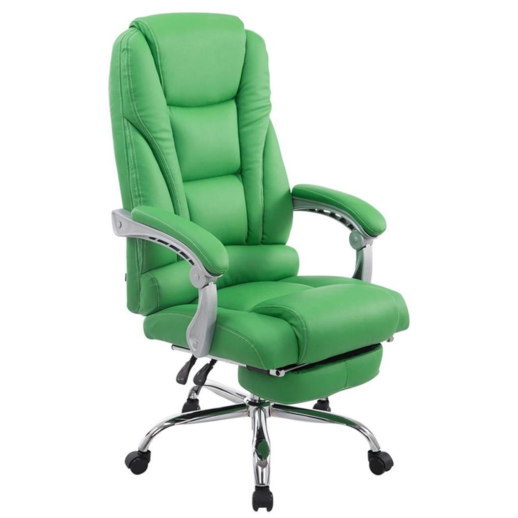 DEMO# Sillón de Oficina COMODITY, Grueso Acolchado, Reposapiés Extensible, en Piel Verde