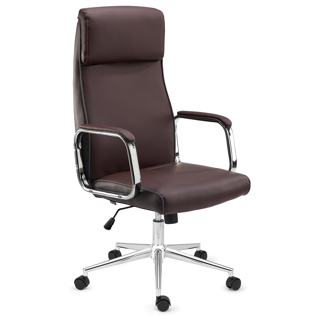 DEMO# Sillón de Oficina DETROIT, Elegante Diseño, Brazos y Base de Metal, Muy Cómodo, Piel Marrón