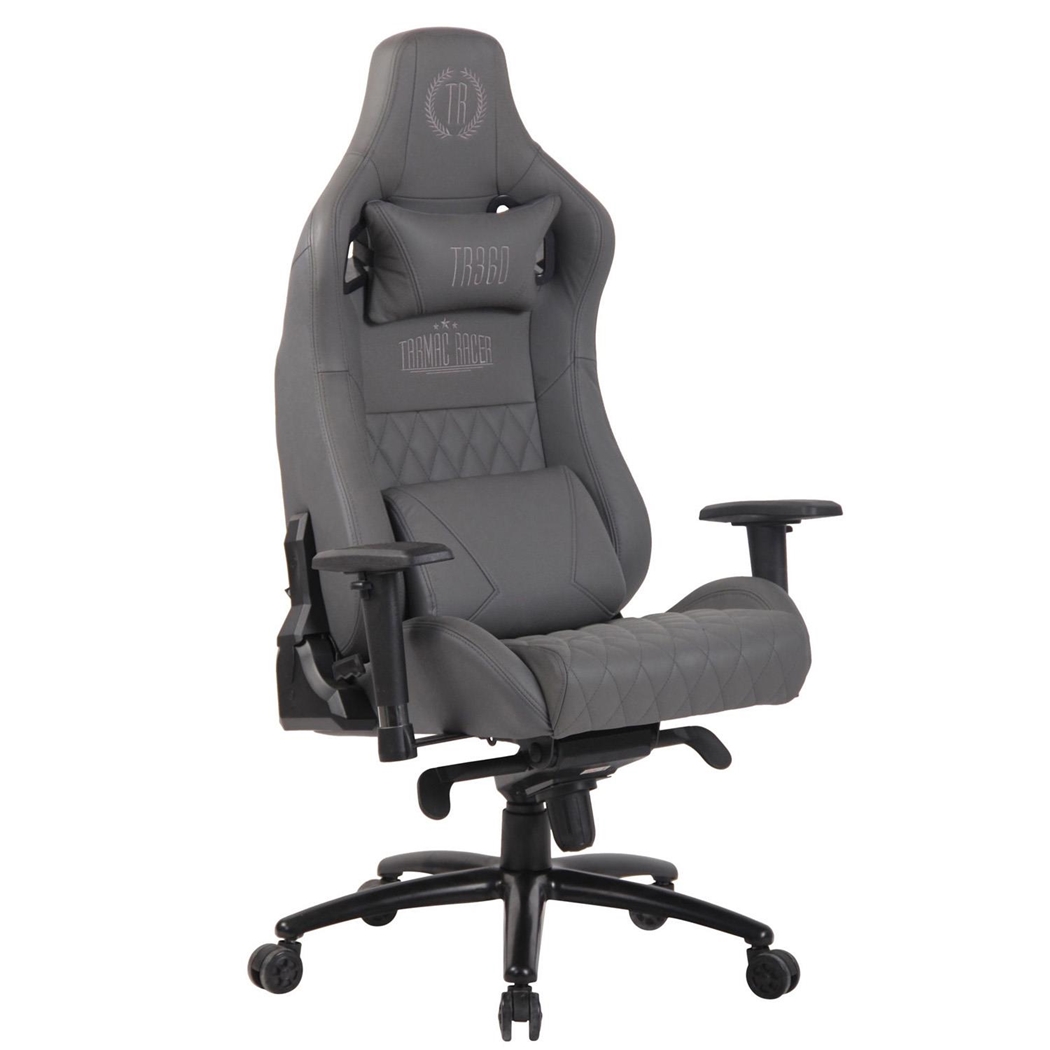 Silla Gaming KAREN, Respaldo Reclinable, con Cojines Lumbar y Cervical, en Piel Natural color Gris