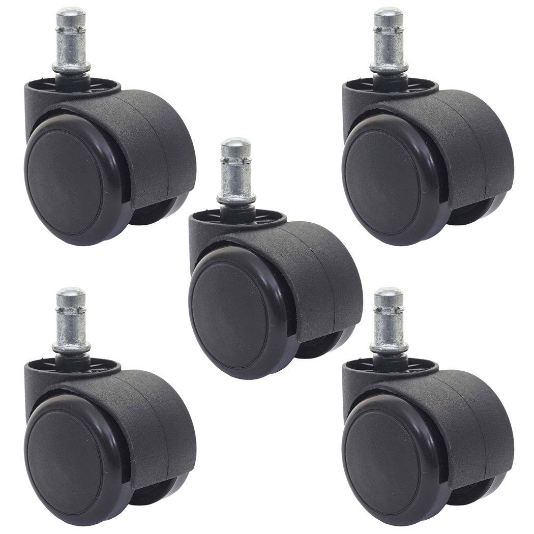 5x Ruedas para Sillas Oficina BLADE, 11x50 mm, Recubrimiento Goma, Color Negro