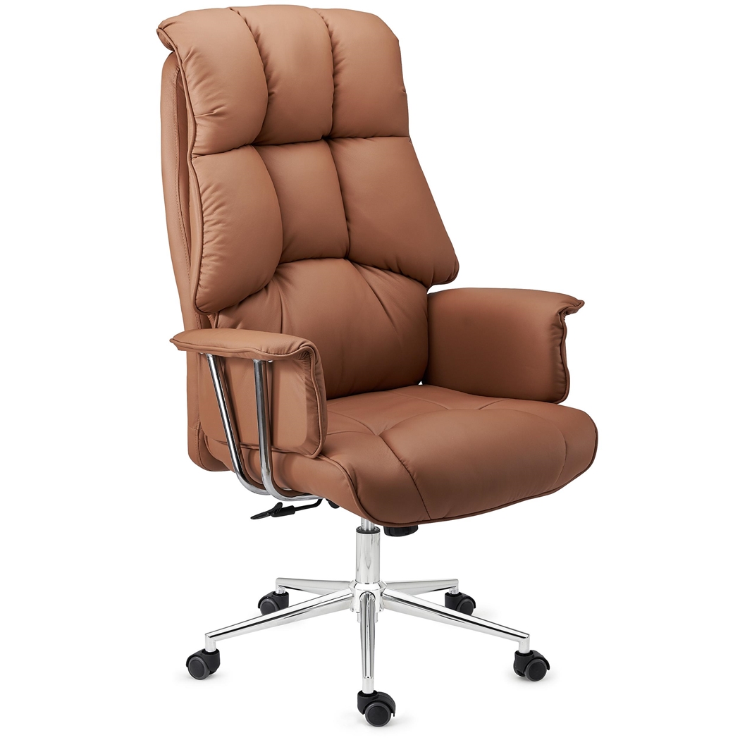 DEMO# Sillón de Oficina PRESIDENT, Máximo Confort, Doble Acolchado, Muy Elegante, Piel Marrón Claro
