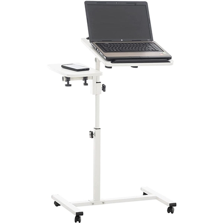 DEMO# Mesa/Atril para Ordenador AUXY, Regulable en Altura, Ruedas Incluidas, en Madera color Blanco