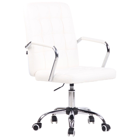 Silla de Oficina TENDER, Grueso Acolchado, Base Metálica, en Piel color Blanco