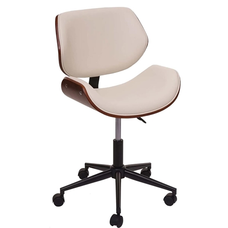 Silla de Oficina MILLER, Diseño Elegante, en Madera Nogal y Piel color Crema