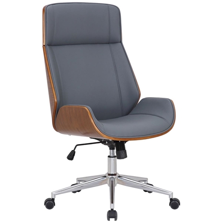 Silla de Oficina VAREN, Diseño Moderno y Elegante, en Madera Nogal y Piel color Gris