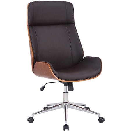 Silla de Oficina VAREN, Diseño Moderno y Elegante, en Madera Nogal y Piel color Marrón