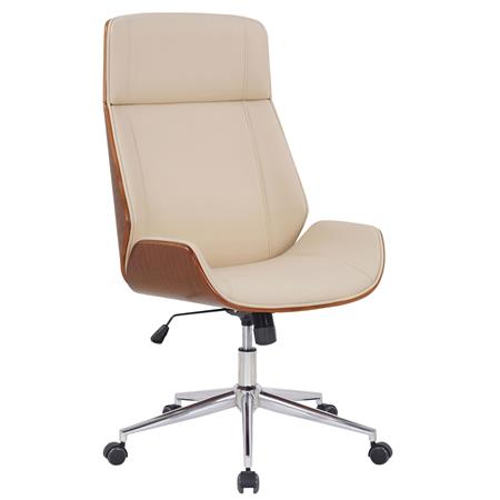 Silla de Oficina VAREN, Diseño Moderno y Elegante, en Madera Nogal y Piel color Crema