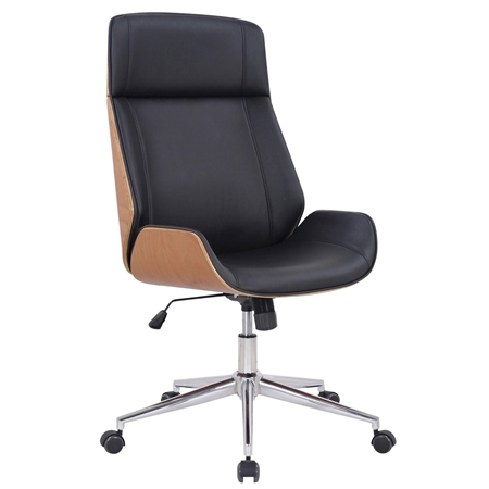 Silla de Oficina VAREN, Diseño Moderno y Elegante, en Madera Natural y Piel color Negro