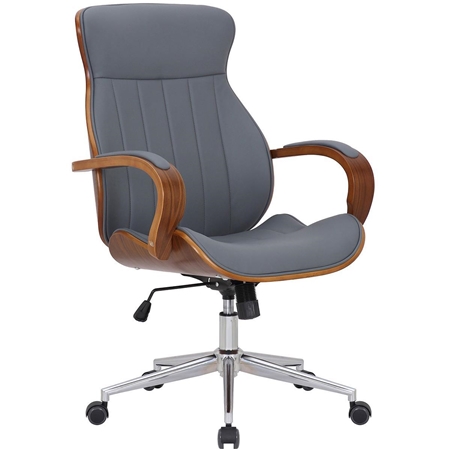 Silla de Oficina MELINA, Diseño Moderno y Elegante, en Madera Nogal y Piel color Gris