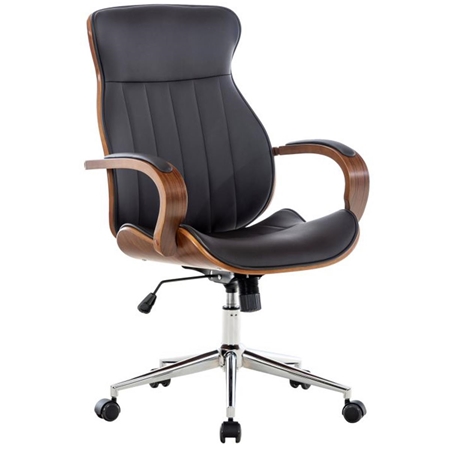 Silla de Oficina MELINA, Diseño Moderno y Elegante, en Madera Nogal y Piel color Marrón