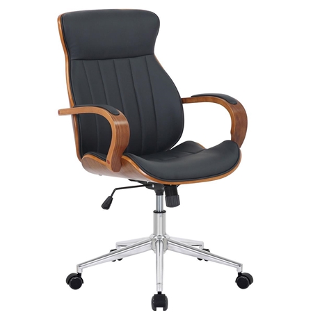Silla de Oficina MELINA, Diseño Moderno y Elegante, en Madera Nogal y Piel color Negro