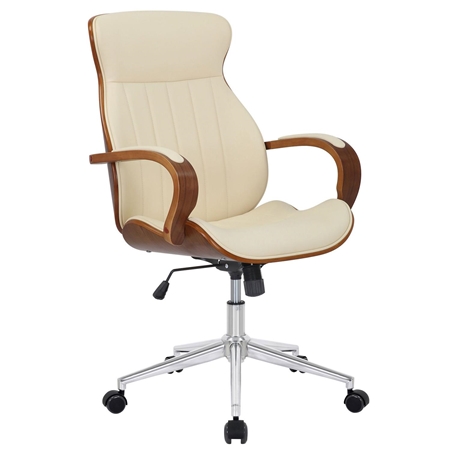 Silla de Oficina MELINA, Diseño Moderno y Elegante, en Madera Nogal y Piel color Crema