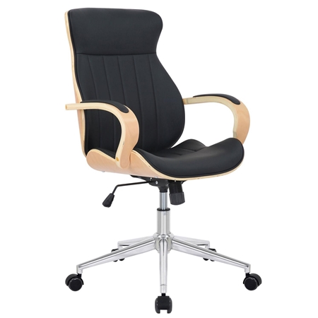 Silla de Oficina MELINA, Diseño Moderno y Elegante, en Madera Natural y Piel color Negro