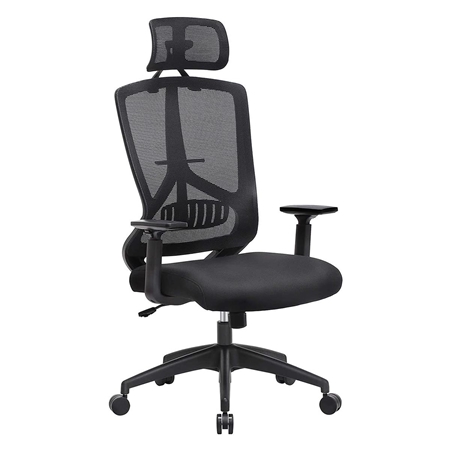 DEMO# Silla Ergonómica NEMO, con Reposacabezas, Soporte Lumbar, en Malla Transpirable color Negro