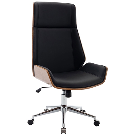 Silla de Oficina KINGSTON, Elegante Diseño, Reposacabezas Integrado, en Madera Nogal y Piel color Marrón