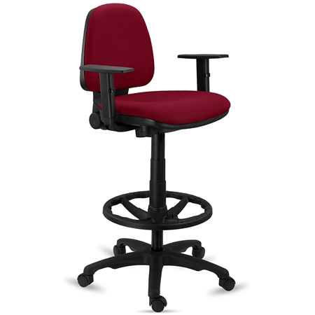 DEMO# Taburete de Trabajo NAXOS, Funcional Diseño, Con Reposapiés, en Tela Burdeos