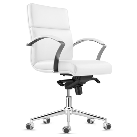 DEMO# Sillón de Oficina RABAT, Respaldo Medio, en Piel Natural color Blanco, Basculante