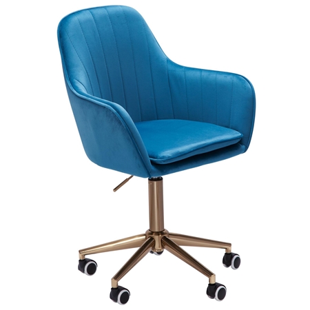 DEMO# Silla de Oficina DAMA, Exclusivo Diseño, Base Metálica Dorada, en Terciopelo color Azul
