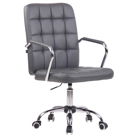 Silla de Oficina BOLTON, Grueso Acolchado, Base Metálica, en Piel color Gris