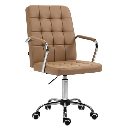 Silla de Oficina BOLTON, Grueso Acolchado, Base Metálica, en Piel color Marrón Claro