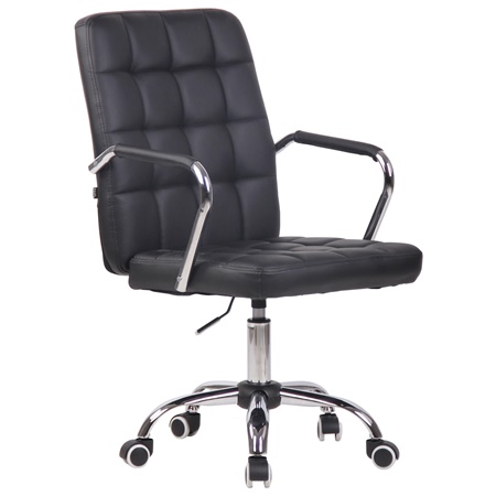 Silla de Oficina BOLTON, Grueso Acolchado, Base Metálica, en Piel color Negro