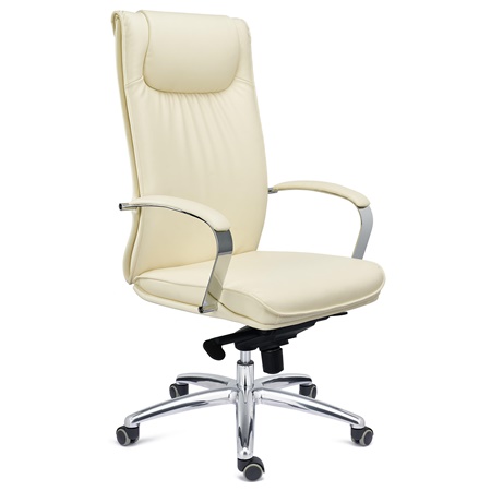 DEMO# Sillón de Oficina SENATOR, Elegante Diseño, Gran Confort, Base de Aluminio, En Piel Crema