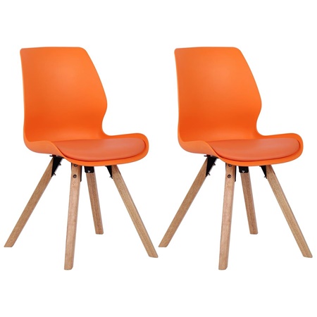 Lote 2 Sillas de Confidente KALI, Estructura de Madera, Asiento Tapizado, en Plástico color Naranja