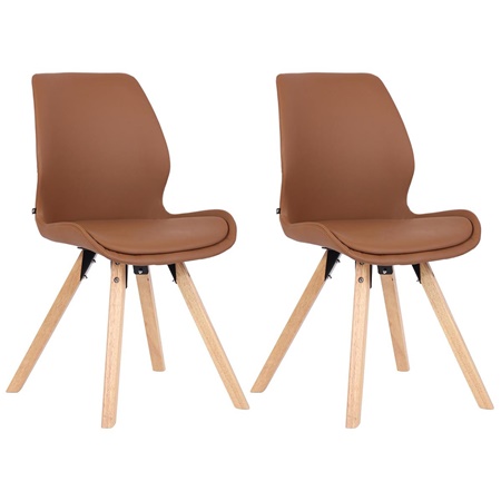 Lote 2 Sillas de Confidente KALI, Estructura de Madera, Asiento Tapizado, en Piel sintética color Marrón claro