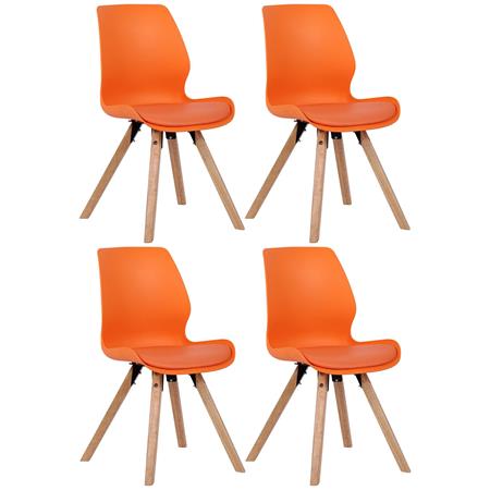 Lote 4 Sillas de Confidente KALI, Estructura de Madera, Asiento Tapizado, en Plástico color Naranja
