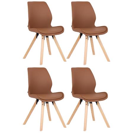 Lote 4 Sillas de Confidente KALI, Estructura de Madera, Asiento Tapizado, en Piel sintética color Marrón claro