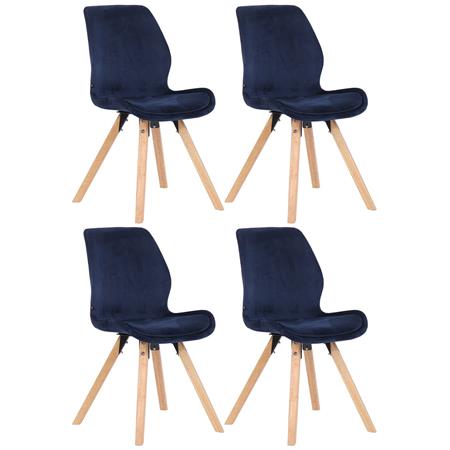 Lote 4 Sillas de Confidente KALI, Estructura de Madera, Asiento Tapizado, en Terciopelo color Azul