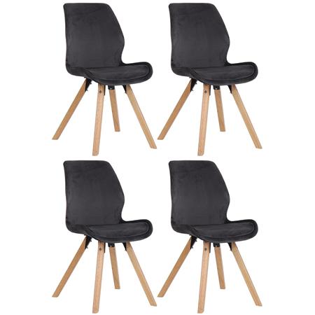Lote 4 Sillas de Confidente KALI, Estructura de Madera, Asiento Tapizado, en Terciopelo color Gris oscuro