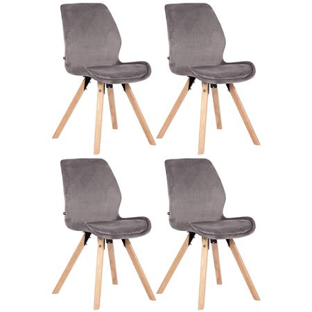 Lote 4 Sillas de Confidente KALI, Estructura de Madera, Asiento Tapizado, en Terciopelo color Gris claro