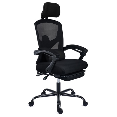 DEMO#Silla de Oficina DELTA, Reposapiés Extensible, Cojín Lumbar, Reclinable, En Negro