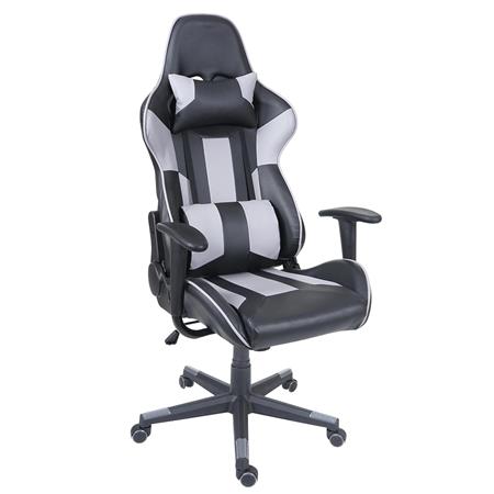 Silla Gaming CAMTON, Respaldo Reclinable, con Cojines, en Piel Negro/Gris