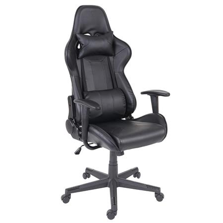 Silla Gaming CAMTON, Respaldo Reclinable, con Cojines, en Piel Negro
