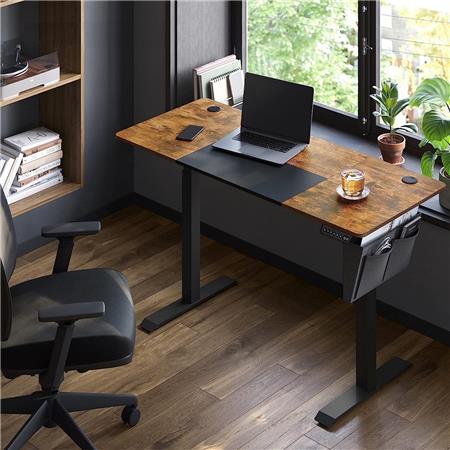 Mesa de Oficina CLOSEN, Elevable, 140x60 cm, Estructura Metálica y Madera color Marrón y Negro