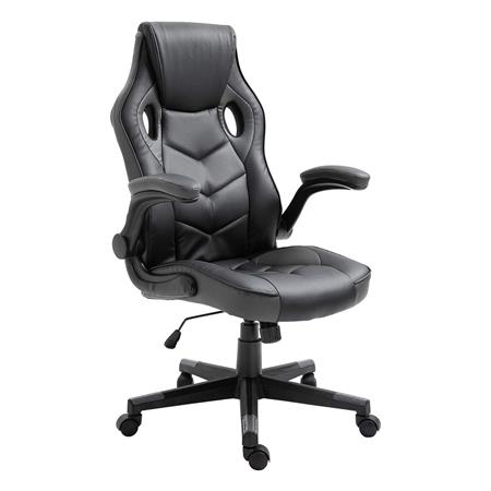 Silla Gaming MAX, Grueso Acolchado, Reposabrazos Abatibles, en Piel color Gris