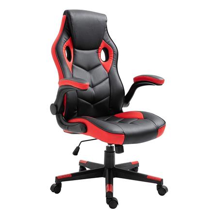 Silla Gaming MAX, Grueso Acolchado, Reposabrazos Abatibles, en Piel color Rojo