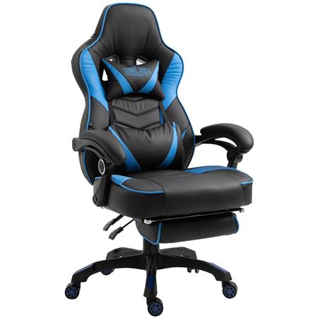 Silla Gaming SENNA, Incluye Reposapiés Extensible, Cojín Cervical y Lumbar,  En Azul