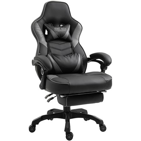 Silla Gaming SENNA, Incluye Reposapiés Extensible, Cojín Cervical y Lumbar,  En Gris